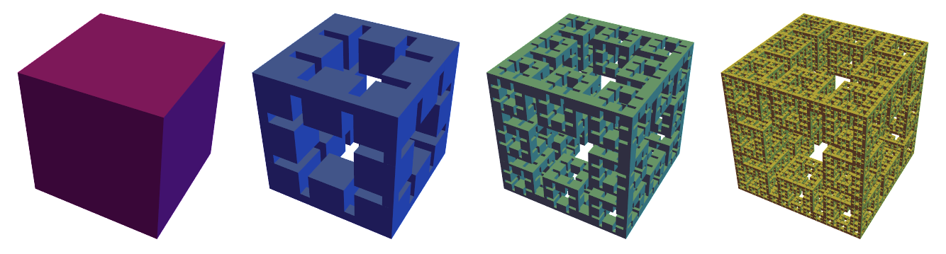 hash-sign shaped 3D iterations 0 through 3