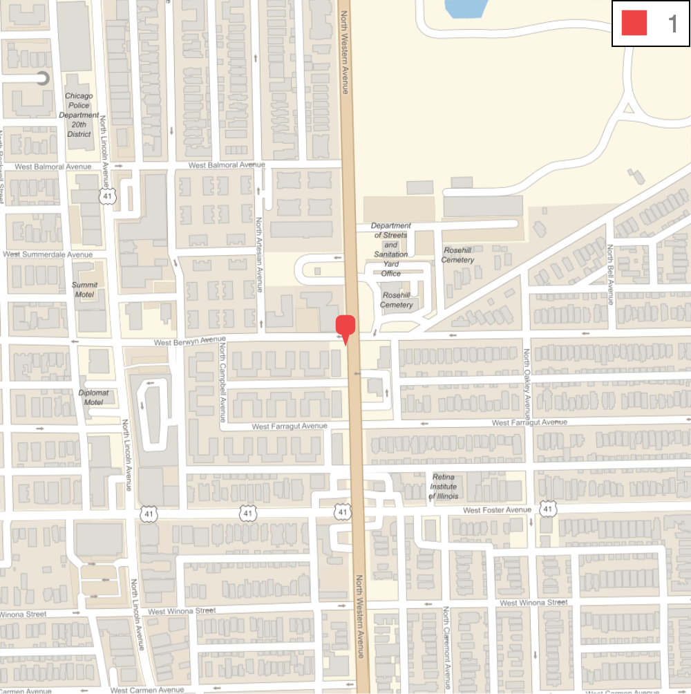 Street map showing location of 1 sidewalk bear