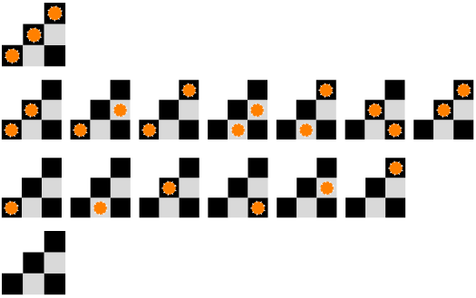 0,1,2,3 rooks on triangular checkerboard with side 3